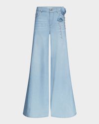 Crystal Rosette Wide Leg Jeans