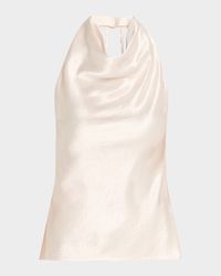 Crystal-Embellished Washed Twill Cowl Halter Top