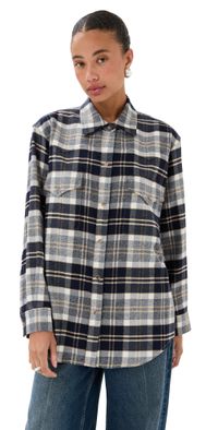 TWP Dutton Button Down Top Midnight/Bone/Tobacco M/L