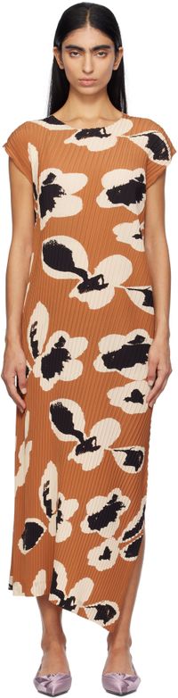 ISSEY MIYAKE Brown Vigor Pleats Maxi Dress