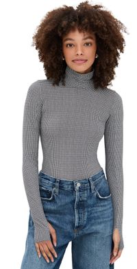 Commando Classic Turtleneck Thong Bodysuit Houndstooth Espresso L