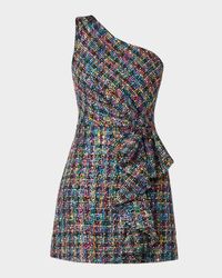 Zoie One-Shoulder Sequin Tweed Mini Dress