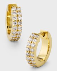 18K Yellow Gold Small Double Diamond Huggie Earrings