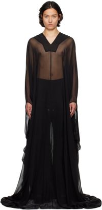 Rick Owens Black Hollywood Hooded Kaftan Pullover Coat