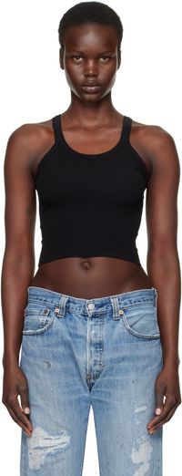 Re/Done Black Hanes Edition Cropped Ribbed Tank Top