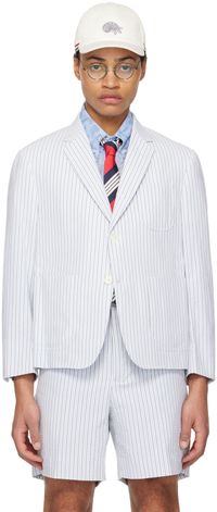 Thom Browne White & Blue Striped Blazer