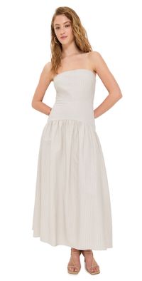 Seven Wonders Heather Midi Dress Stone Pinstripe M