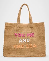 You Me And The Sea Woven Straw Tote Bag