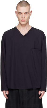LEMAIRE Navy V-Neck Long Sleeve T-Shirt
