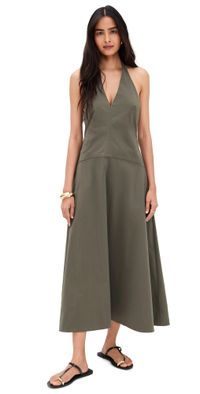 St. Agni Halter Plunge Dress Khaki M