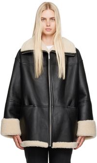 TOTEME Blouson noir à garnitures en peau retournée