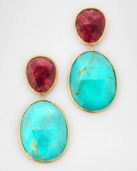 Lunaria 18K Yellow Gold Earrings with Thulite and Turquoise