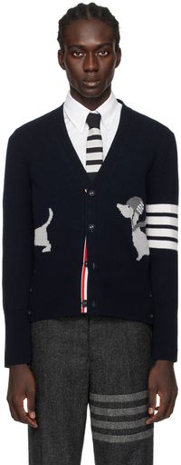 Thom Browne Cardigan bleu marine à quatre rayures et à logos Hector