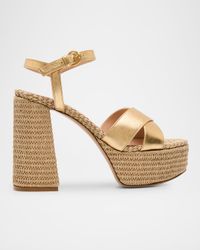 Metallic Raffia Crisscross Platform Sandals