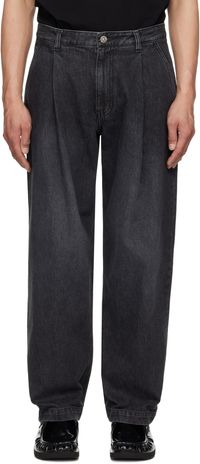 Solid Homme Black Wide Tapered One Tuck Jeans