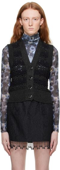 GANNI Black Crochet Vest