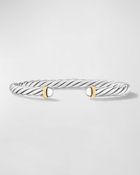 Men's Cable Flex Cuff Bracelet in Silver with 14K Gold, 6mm