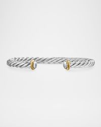 Men's Cable Flex Cuff Bracelet with Gemstone and 14K Gold in Silver, 6mm