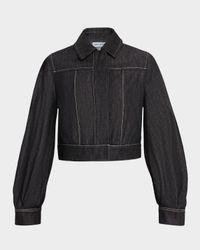 Blouson-Sleeve Crop Denim Jacket