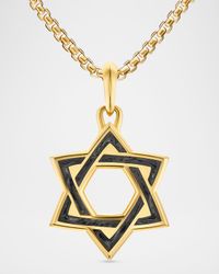 Men's Star of David Pendant in 18K Gold with Forged Carbon, 25mm