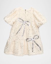 Girl's Sequined Bow Knit Mini Dress, Size 2-10
