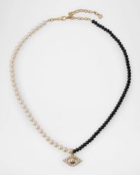XL Pearl and Black Spinel Beaded Necklace with Diamond Evil Eye Charm