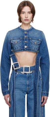 Jean Paul Gaultier Blouson bleu en denim à ceinture