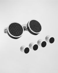 Round Carbon Fiber Cuff Links Stud Set