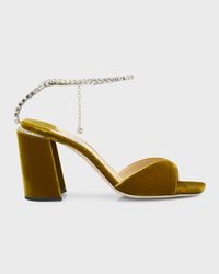 Saeda Velvet Crystal Ankle-Strap Sandals