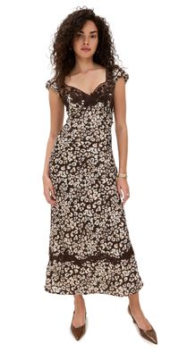 Free People Butterfly Babe Midi Dress Chocolate Combo S