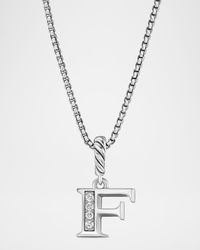 Pave Initial Pendant Necklace with Diamonds in Silver, 17mm