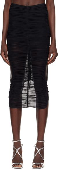 Mugler Black Ruched Midi Skirt