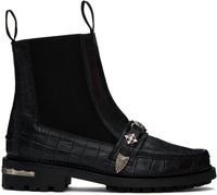 Toga Virilis Bottes chelsea noires en cuir gaufré façon croco