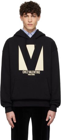 Valentino Black Cotton 'Chez Valentino' Print Hoodie