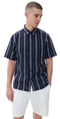 Theory Noll Short Sleeve in Summer Dobby Baltic/White S