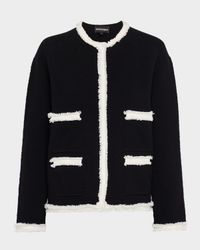 Fringe-Trim Ottoman Ribbed Blazer