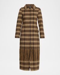 Long Woven Plaid Coat