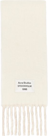 Acne Studios Off-White & Beige Fringed Logo Label Scarf