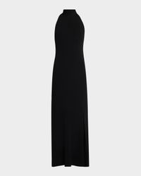 Matte Viscose Halterneck Slit Maxi Dress