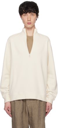 Sunspel Beige Half-Zip Loopback Sweatshirt
