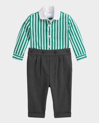 Boy's Striped Shirt & Twill Pants Set, Size 9M-24M