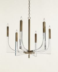 41H X 38W X 38D Acrylic And Brass Six Light Chandelier