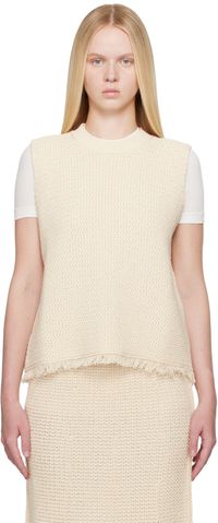Studio Nicholson Gilet blanc cassé en tricot à ourlet effiloché
