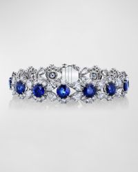 Platinum Mixed Diamond Bracelet with Round Blue Sapphires, 7"