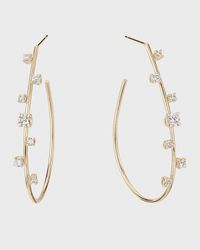 14K Gold Small Solo Tear Drop Hoop Earrings with Diamonds, 36mm