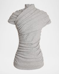 Short-Sleeve Draped Wool-Blend Top