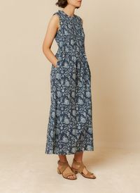 Indi & Cold - Robe longue col rond en coton bio - Taille L - Bleu