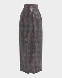 Sequined Prince of Wales Wool Skirt