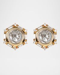 Roman Coin and Crystal Clip Earrings