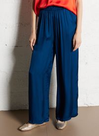 Sud Express - Pantalon large satiné - Taille L - Bleu